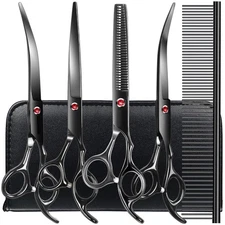 Professional Dog Grooming Scissors Kit Black 6 in 1, Dog Shears for Grooming ...