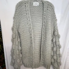 Chicwish Chic Wish Open Cardigan Sweater Handmade Love Chunky Bobble One Sz Gray