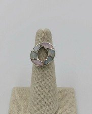 925 Sterling Silver Abalone Shell Ring Size 4.75