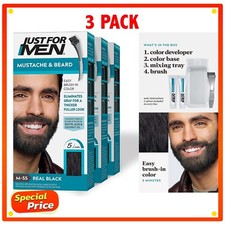 Just For Men M-55 REAL BLACK Mustache Beard Brush In 3 boxes