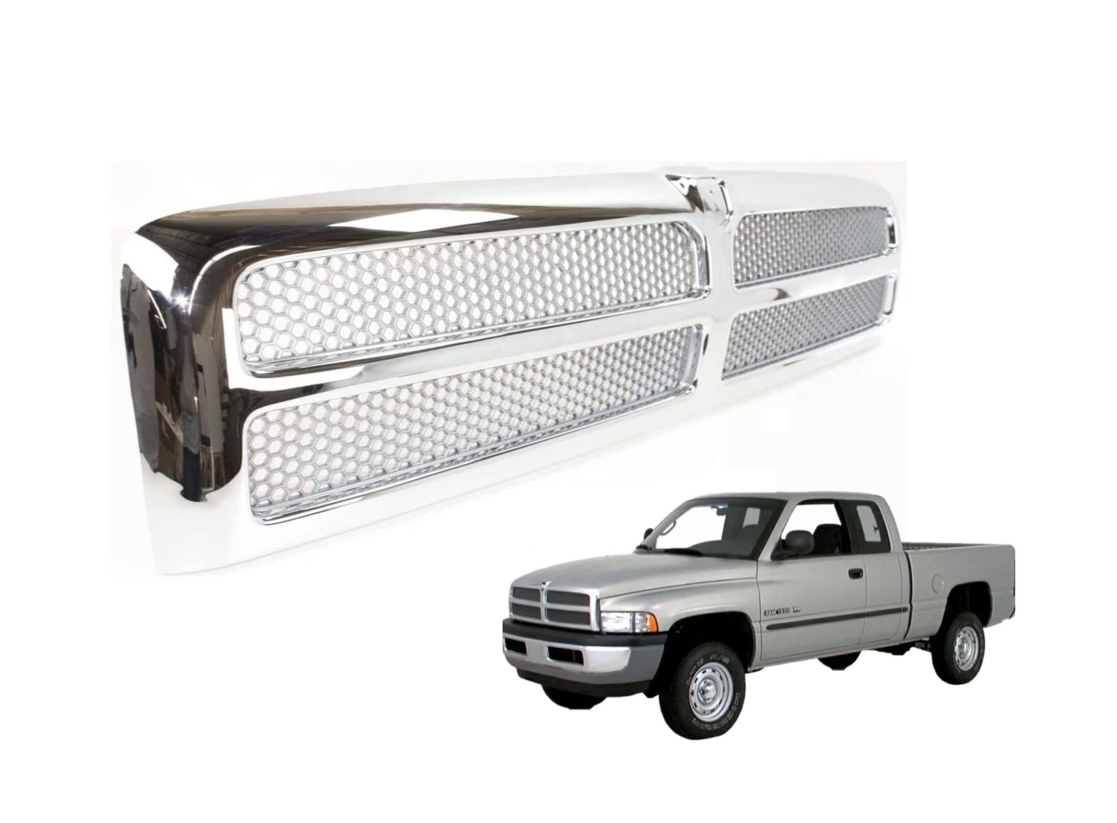 Front All Chrome Grille Assembly Compatible With Dodge Ram 1500 Grill 1994-20...