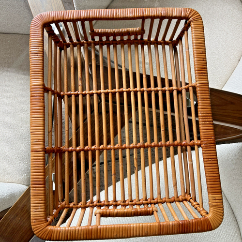 Danish Rattan Serving Tray Basket Artek 1960 MCM Era 15" x 12" Nice Condition