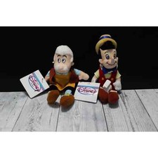 Vintage Disney Store Mini Bean Bag Geppetto and Pinocchio 8'' Plush Toys