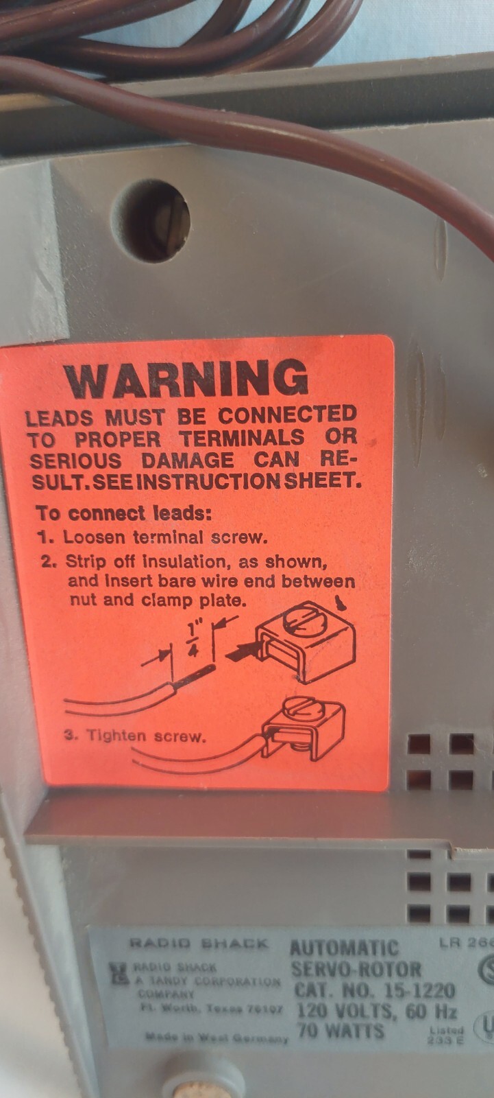 Radio Shack Archer Antenna Rotor Model 15 1220 CB Ham Radio TV *Parts