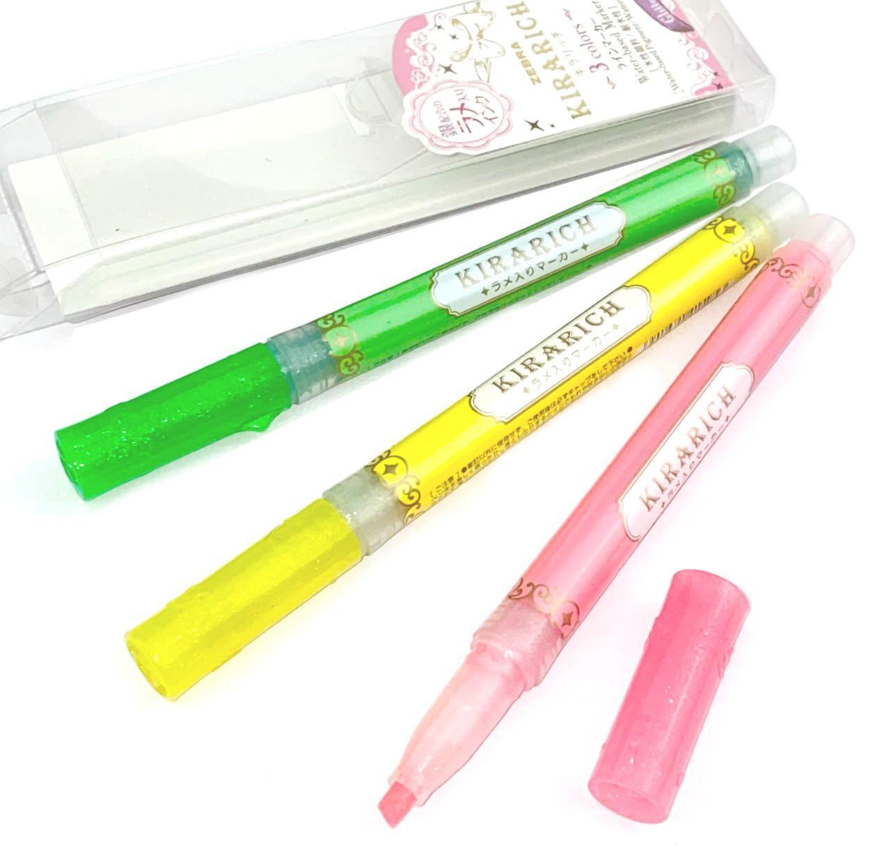 Zebra Kirarich Glitter Highlighter Marker Pens - Assorted Colours - Pack of 3
