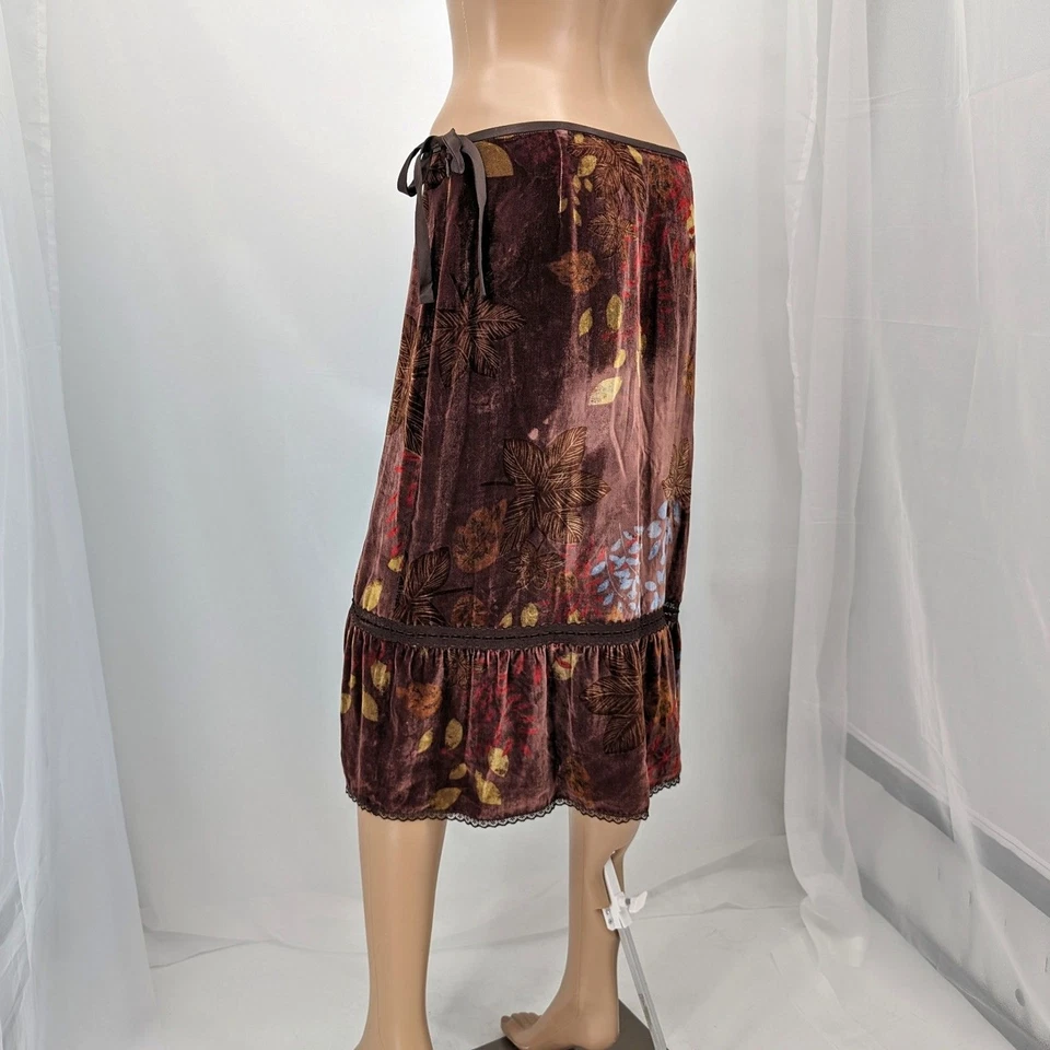 Falda midi vintage de terciopelo de seda Kenneth Cole marrón con volantes de hadas grunge talla 6 Y2K Foto 3 de 4