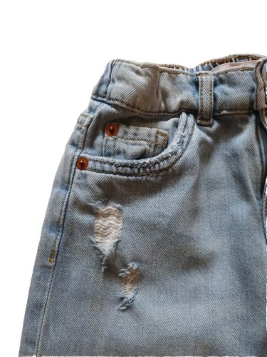 ZARA GIRLS CROPPED STRAIGHT ANKLE WIDE LEG MEDIUM WASH RIPPED DENIM JEANS SZ 6 - Picture 3 of 10