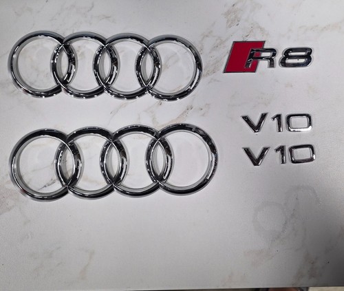 Chrome Audi 175mm Front Rings & 192 Rear Rings & R8 Rear Emblem & 2x ...