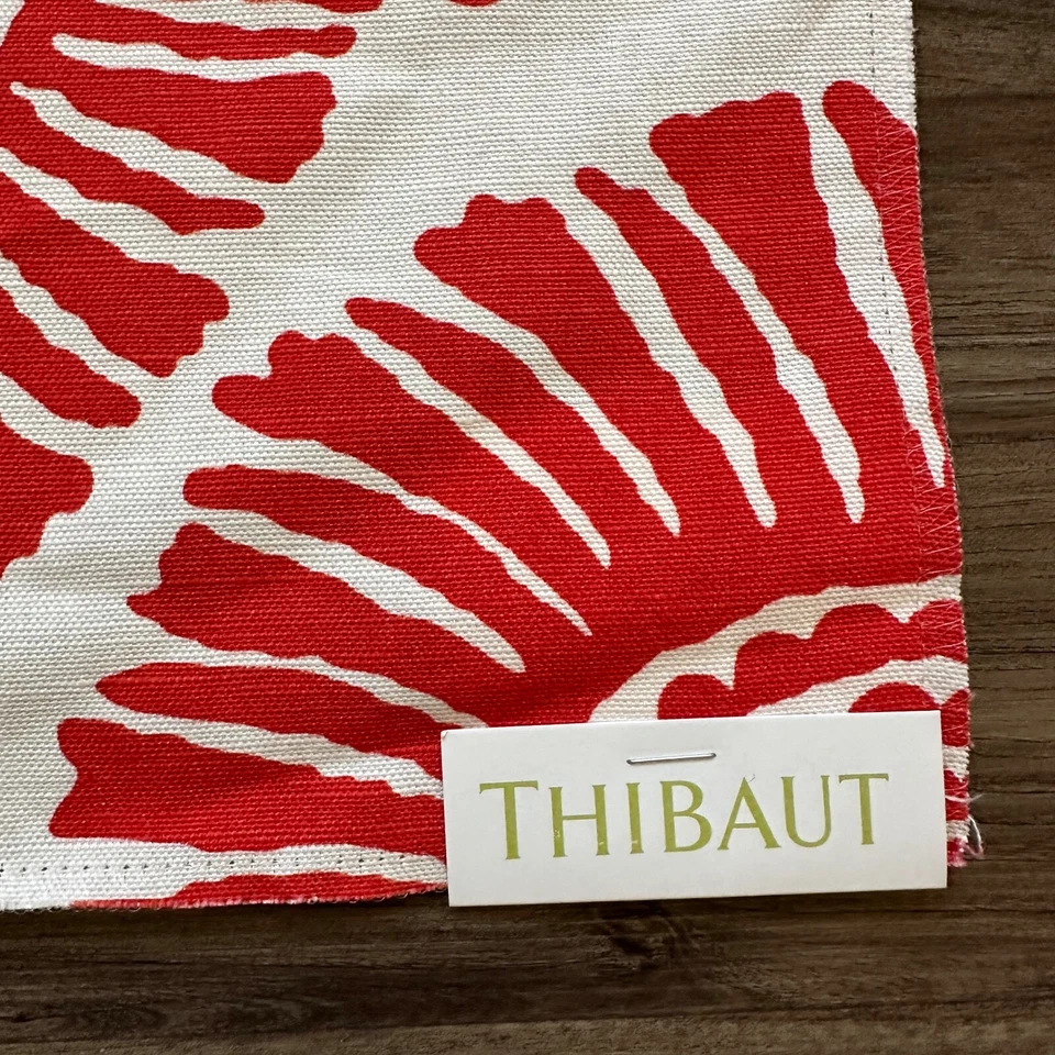 THIBAUT Sample Fabric Solis Tropics Cotton Linen 26" Color CORAL - Image 2 of 4