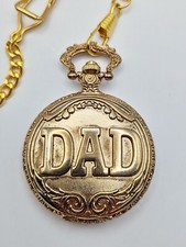 DAD Pocket Watch Quartz Antique Bronze Tone New Battery Fathers Day Keeps Time