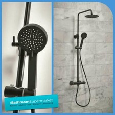 Black WRAS Thermostatic Shower Mixer Twin Outlet Round Concealed System