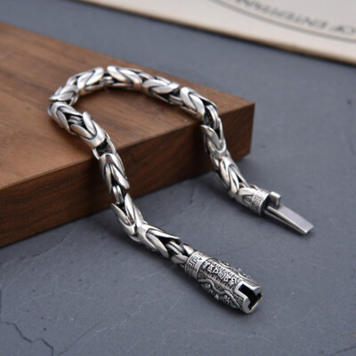 Real 925 Sterling Silver Bracelet 7mm Round Byzantine Link Chain