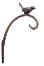 Decorative Plant Hanger Chickadee Bird Cast Iron Basket Hook Brown 5.125" Deep