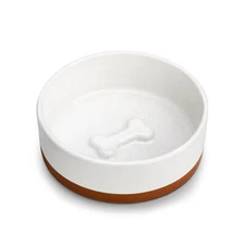 MALACASA Stoneware White and Khaki Dog Bowl Dog Food and Water Bowl Pet Dog Bowl