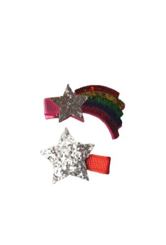 NEW 5cm Rainbow Star Weather Motif Glitter 3.5cm Hair Fork Clip Slide Fashion