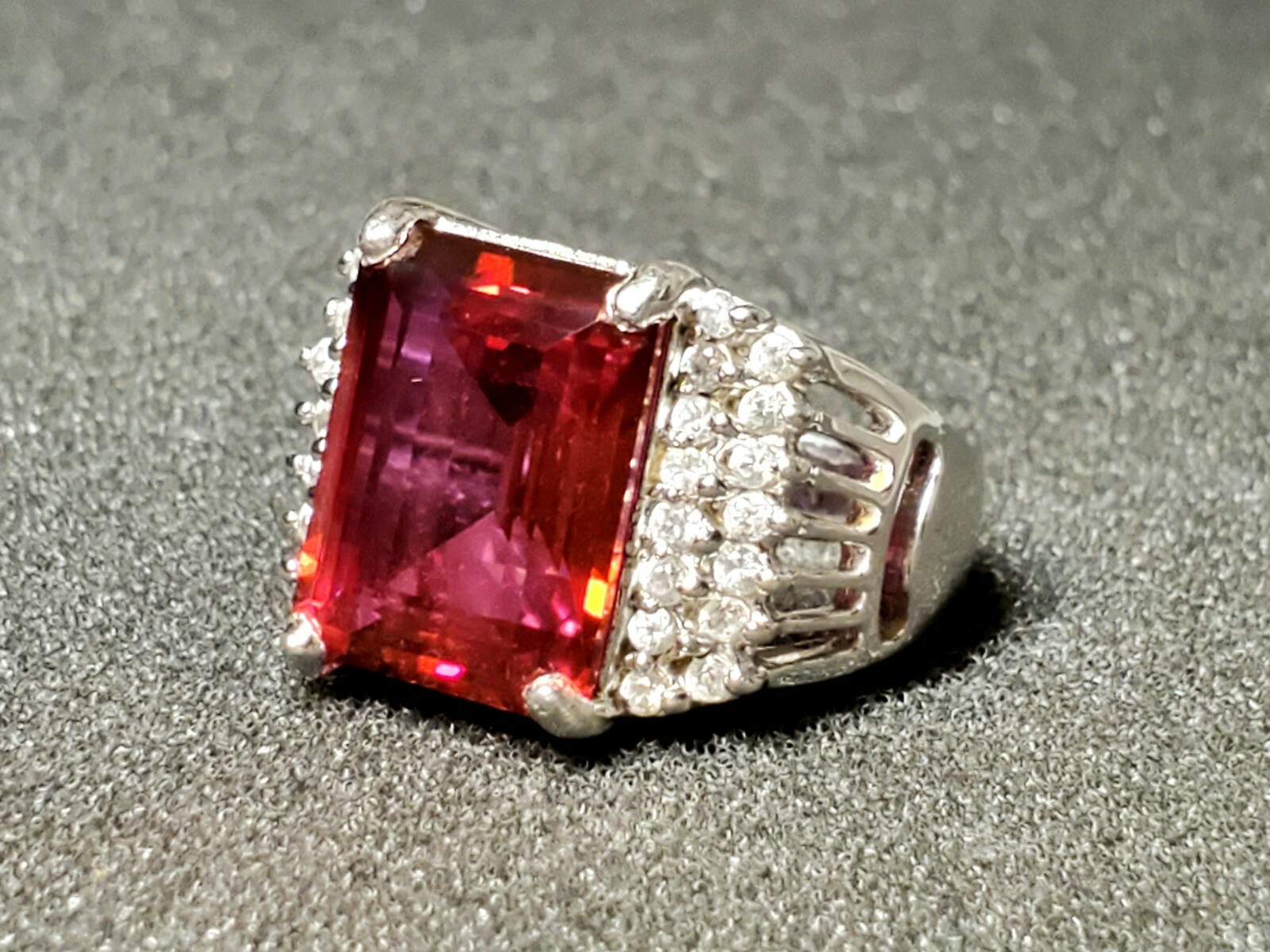 STERLING SILVER Large Emerald Cut Created Ruby, W… - image 3