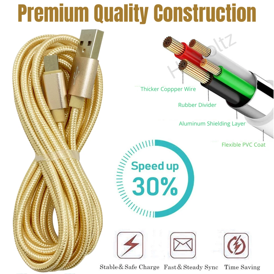 10Ft Braided USB Charger Charging Cable For Apple iPhone 14 13 12 11 X iPad Cord - Image 2 of 4