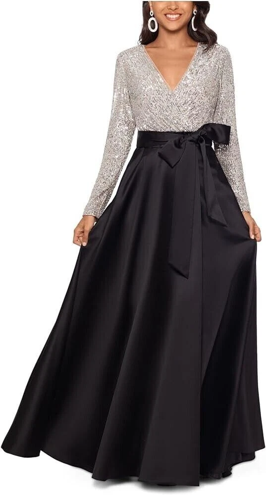 slim fit dress slacks X by Xscape Women's Glitter Cutout Shoulder Gown Black 12 – Biggybargains main image 0