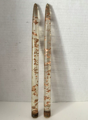 Pair Clear Taper Candle Lucite Acrylic Gold Flecks MidCentury Display Only 11.5''