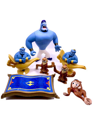 Disney Aladdin 7pc Lot PVC Genie Wind-up Genie Abu Magic Carpet