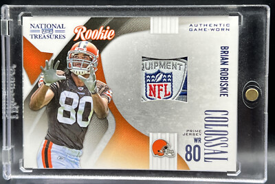 2009 National Treasures Brian Robiskie RC Colossal Game Worn NFL LOGO TAG #17