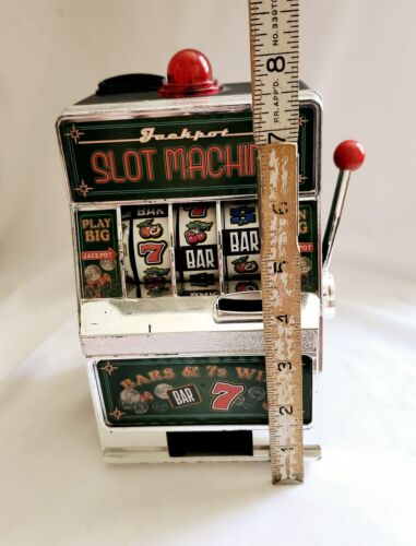 Vintage Jackpot Slot Machine, Bar 7- Coin Bank, Savings Bank 8" Tall, Lights Up - Picture 9 of 9