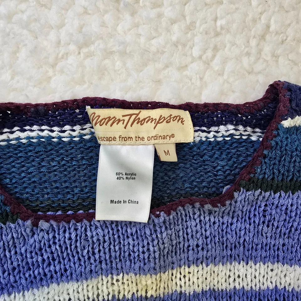 LOTE de 2 suéteres de punto Norm Thompson manga corta a rayas M vintage jersey abuela Foto 3 de 4