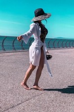 BOW TIE FRONT SHIRT DRESS-WHITE