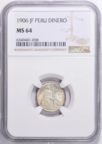 Peru Silver 1906 JF 1 Dinero NGC MS64 Seated Liberty - Very Scarce - Pop 10/18
