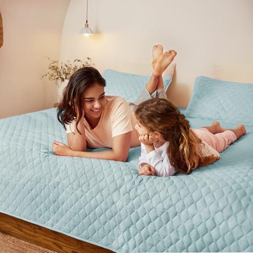 Ultraschall Wendegröße Quilt Bettwäsche Set mit Kissenbezügen, King/Groß Aqua Blau - Bild 3 von 6