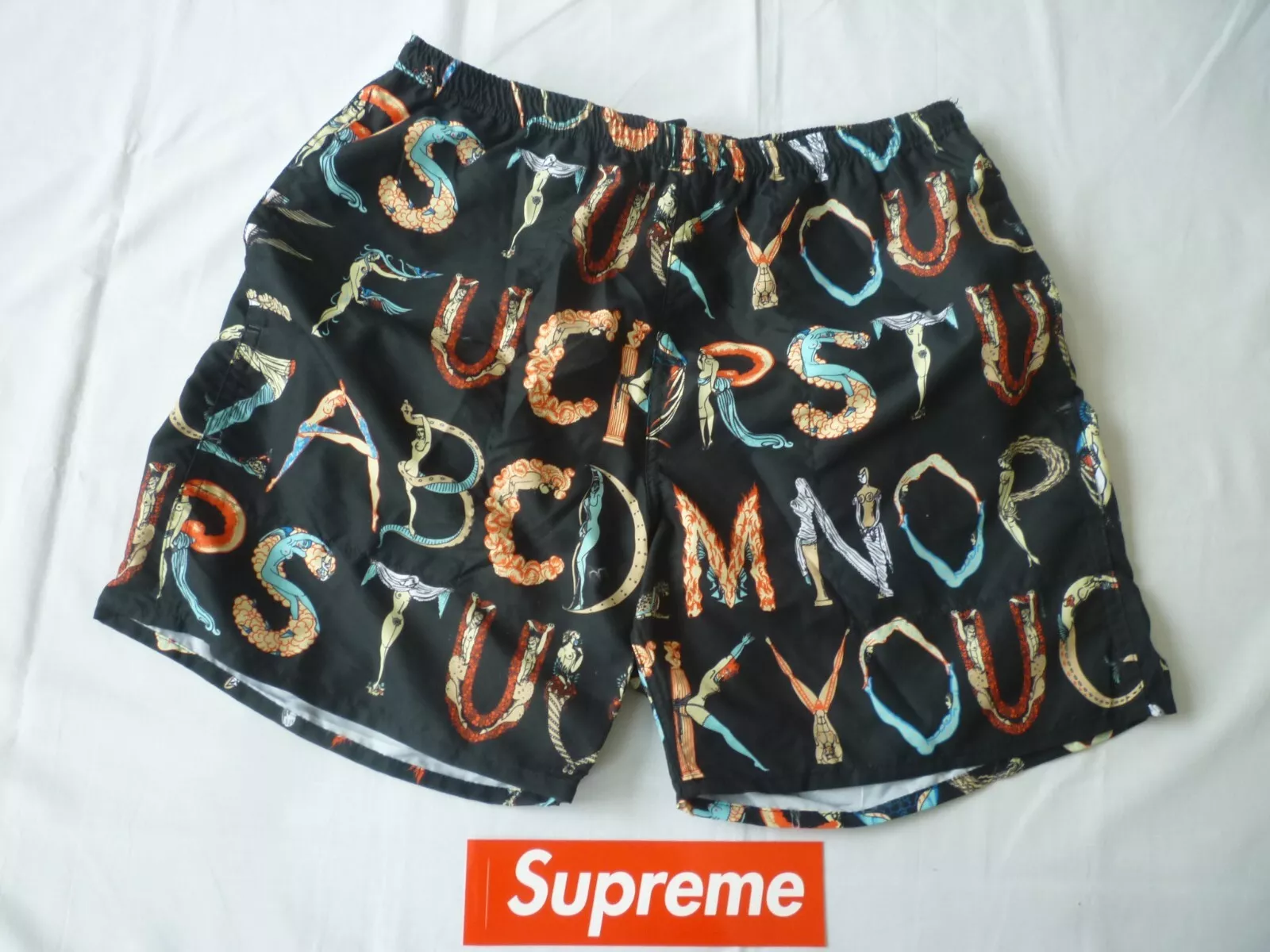 Short d'eau Supreme Alphabet noir moyen neuf S/S 2018