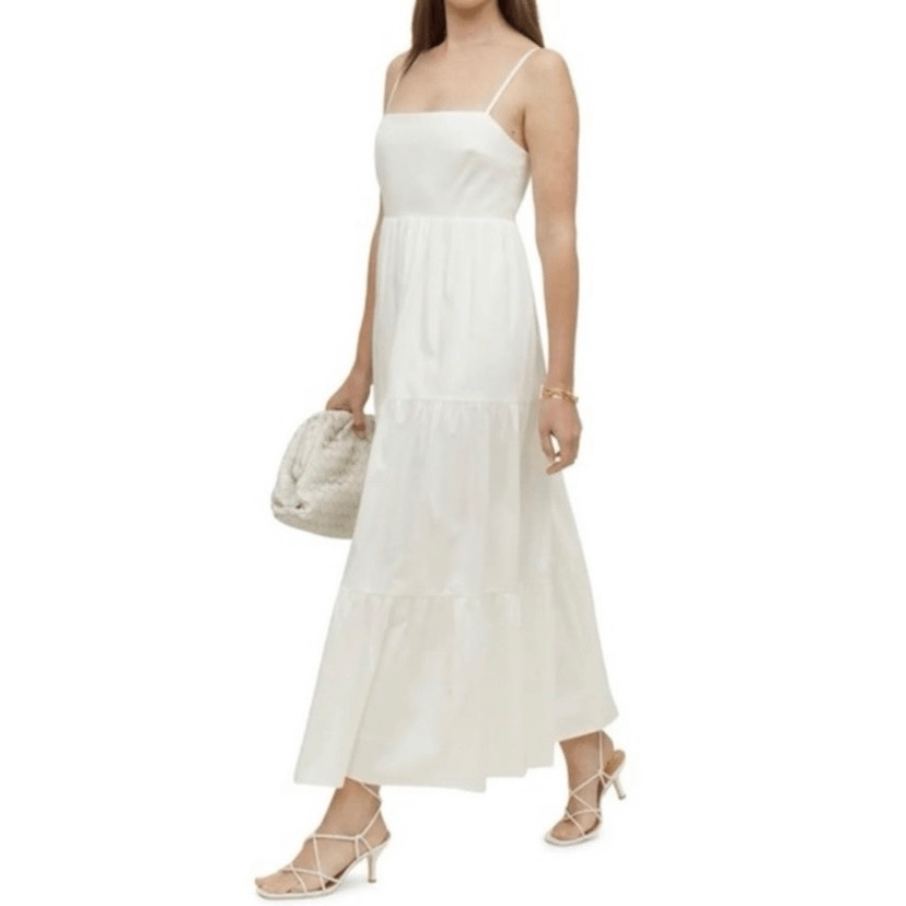 Reformation East White Organic Cotton Tiered Cutout Maxi Dress NWT Size  Medium