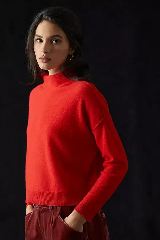 Alani Mock-Neck Cashmere Sweater Anthropologie Pilcro Red Soft