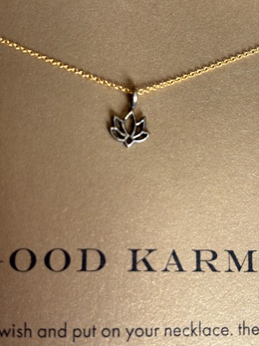 Dogeared Lotus Flower Good Karma Gold Tone Necklace With Explanation Card NWT - Picture 3 of 3