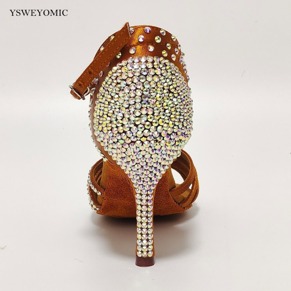 Salsa Latin Dancing Shoe Indoor Rhinestones Heels Sparkly Competition