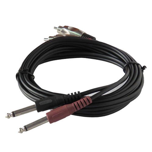 Pair 6ft 2-1/4in (6.3mm) Mono Male Cable to 2-RCA Male PA Audio Shielded Cables - Picture 11 of 15