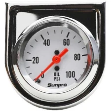 Sunpro 2" Mechanical Oil Pressure Gauge 0-100 PSI White, Chrome Bezel New CP8206