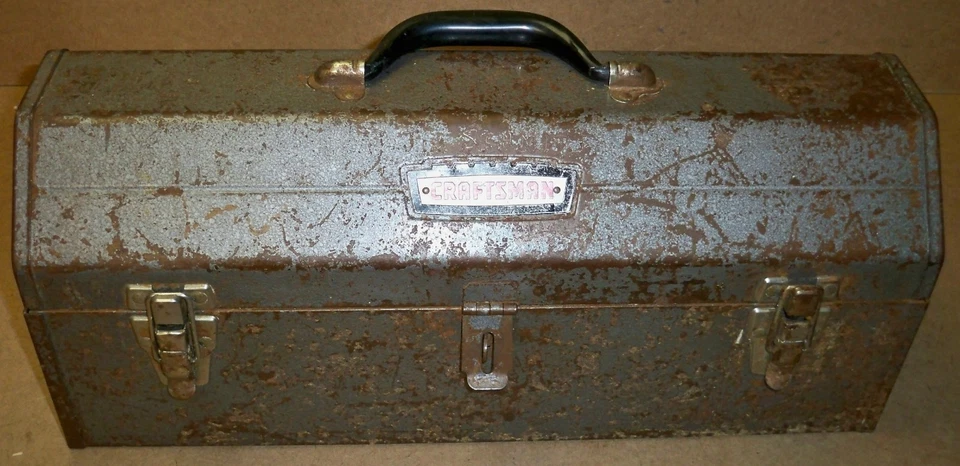 Vintage CRAFTSMAN Tombstone Hip Roof Tool box with Tray & Crown Logo / 6520 - Image 4 of 4