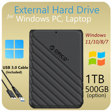 Portable External hard Disk Drive Storage 1TB 500GB Orico Windows 11/10/8/6
