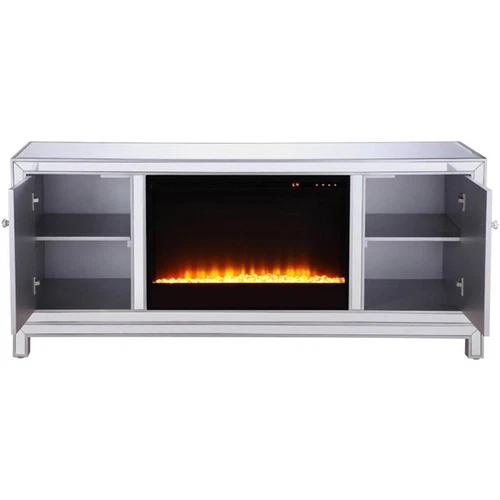 Elegant Decor Modern 60" Mirrored Crystal Fireplace TV Stand in Antique Silver - Picture 4 of 10
