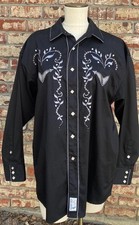 VTG Panhandle Slim Men L Large Black Grey Embroidered Western Snap Shirt EUC
