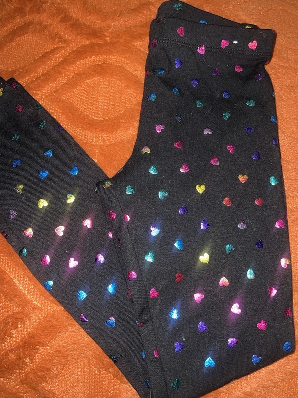 Wonder Nation Girls Ankle Leggings M (8) Black Rainbow Hearts Elastic Stretch