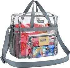 MAY TREE Clear Bag for Stadium Events 12 6 12 Tote Lunch with Grey