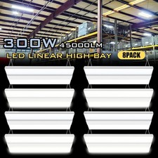 8Pack 300W LED High Bay Shop Light Linear Hanging Light for Garage Warehouse Gym