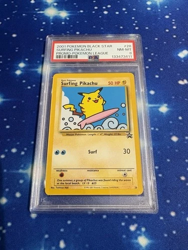 Surfing Pikachu Black Star Promo  28 Pokemon League 2001 PSA 8