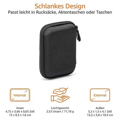 Festplattentasche Amazon Basics Schwarz 13,2x10,5x3,8cm Schutzhülle Tasche