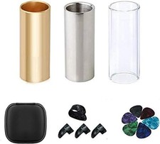 Guitar Slide Set - 1 Glass 1 Steel 1 Brass  10 Bonus Picks