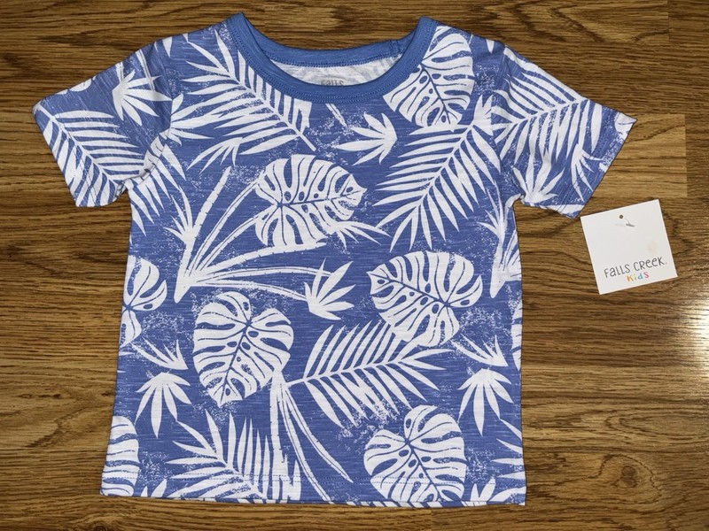 Falls Creek Toddler Tropical T  Shirt Size 24 Months Blue White Palm Leaves NWT