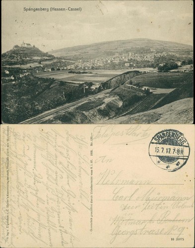 Ansichtskarte Spangenberg Panorama-Ansicht - mit Schienstrecke und Kirche 1917