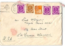 4 used post horns, plus additional stamp to Lacrosse WI, post war